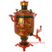 Самовар жаровый, 7 литров, "цилиндр" с художественной росписью "Хохлома рыжая"
